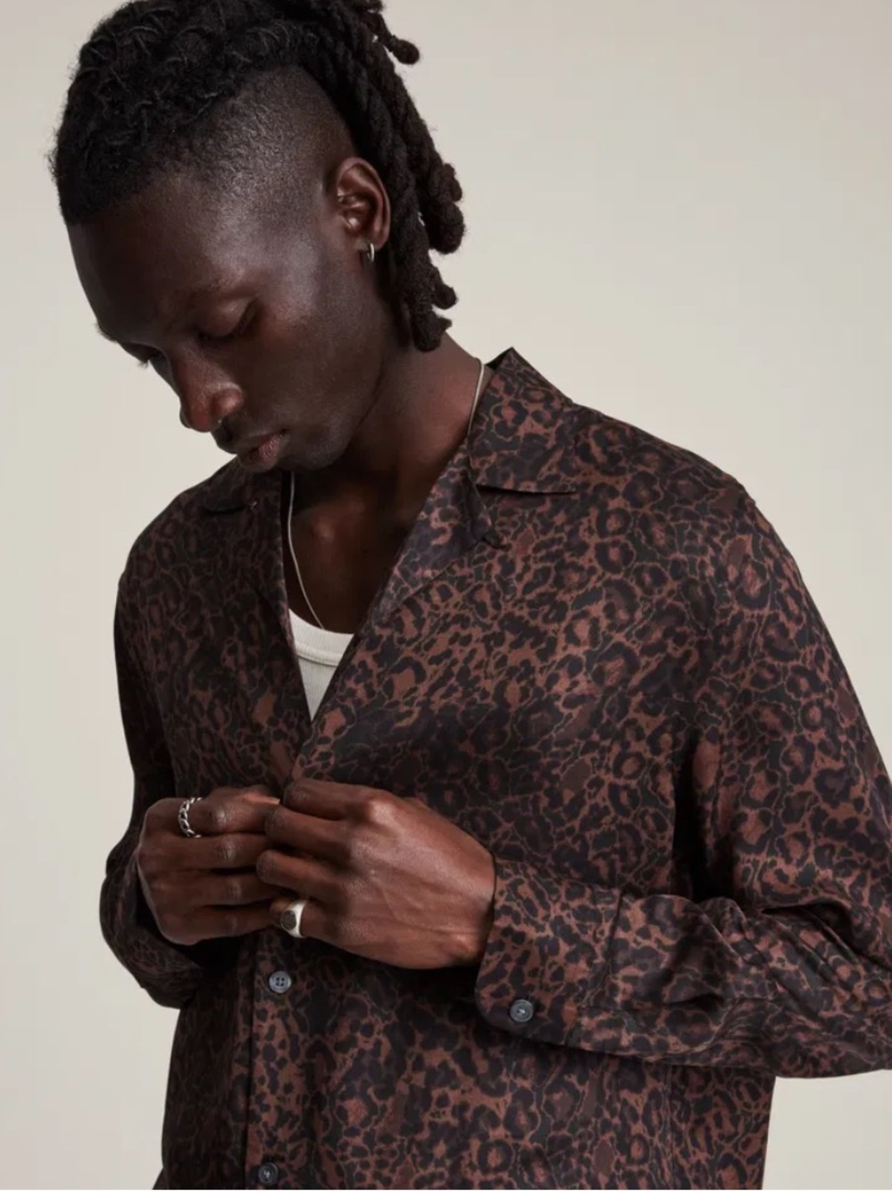 ALLSAINTS Halftone Warped Animal Print Relaxed Fit Camp Shirt
